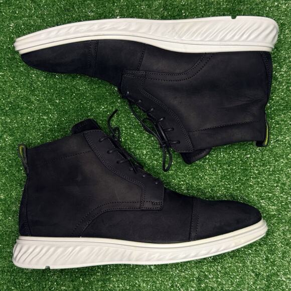 ECCO ST.1 HYBRID Lite Men’s High Top Black Leather Boots Size 8 Pre-Owned Good ✅